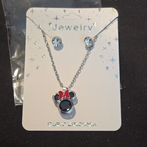 Silver and Red Necklace and Earring Set